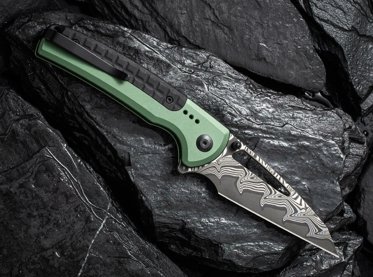 Sentinel Strike Aluminum Green & Black Damascus 2 Sentinel Strike Aluminum Green & Black Damascus – Bild 2