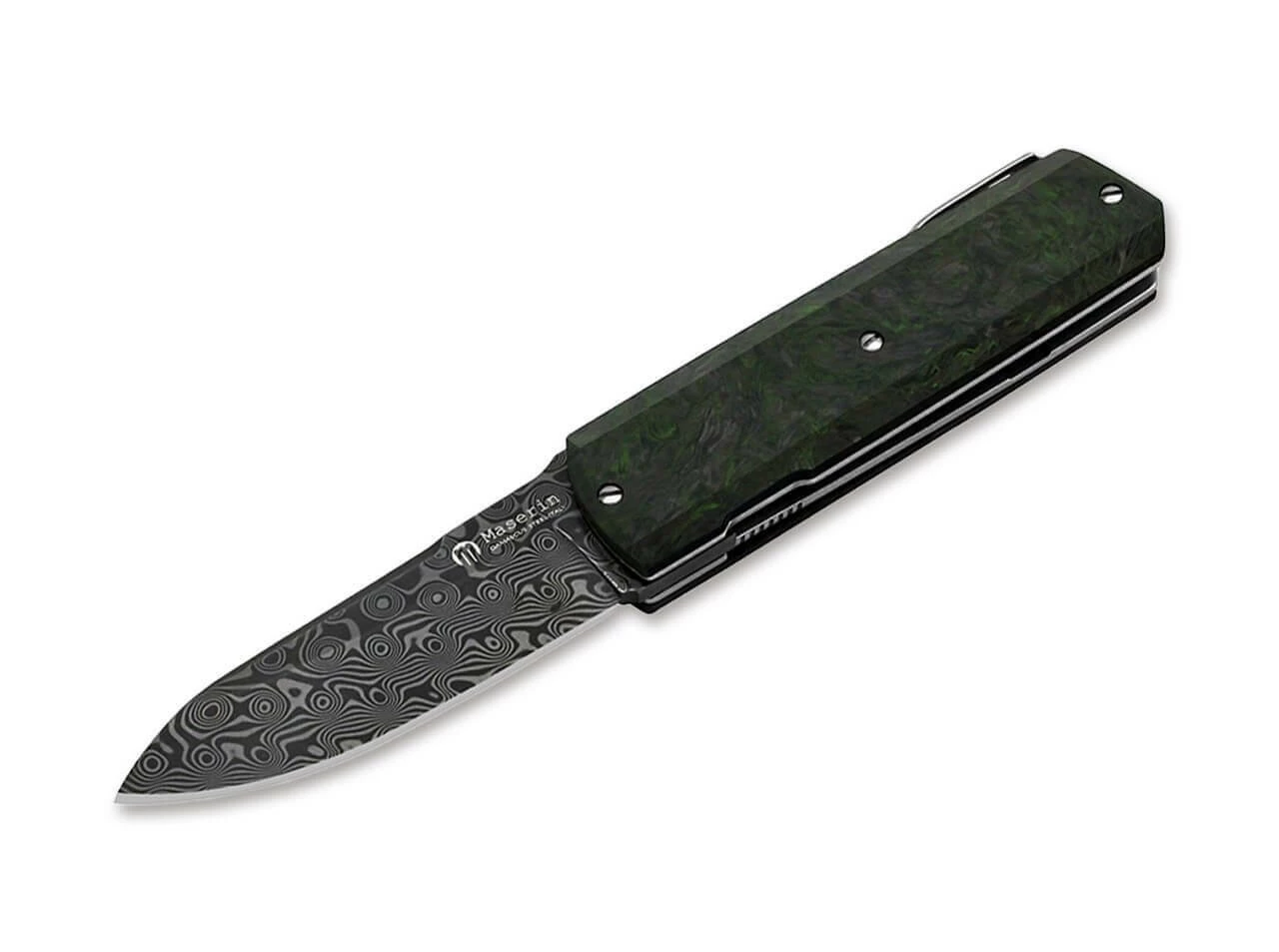 Silver Sport Knife Damascus CF Green 1 Silver Sport Knife Damascus CF Green